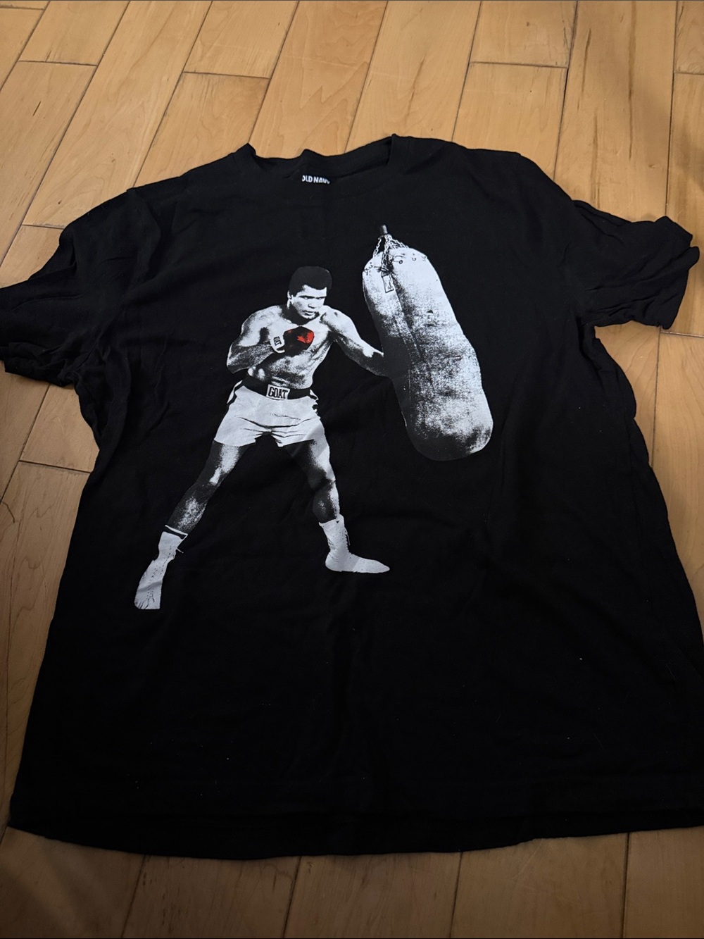 Old Navy Black Graphic Boxing Tee with White and Red Print